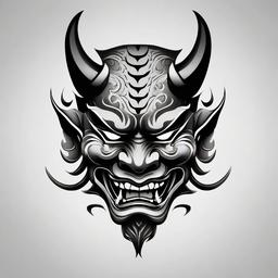 hannya mask tattoo black and grey  simple color tattoo,white background,minimal