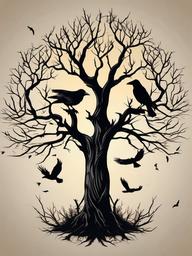 dead tree with crows tattoo  simple vector color tattoo