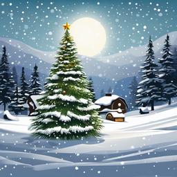 Christmas Tree with snow outside   , vector illustration, clipart