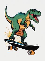 Dinosaur Skateboard Tattoo - Infuse a playful vibe with a tattoo featuring a dinosaur skateboarding.  simple vector color tattoo,minimal,white background