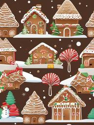 Gingerbread House clipart - gingerbread house with marshmallow snowmen  color,minimalist,vector clipart