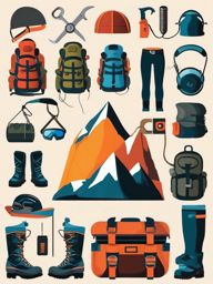 Mountain Climbing Gear Clipart - Climbing gear for scaling peaks.  color vector clipart, minimal style