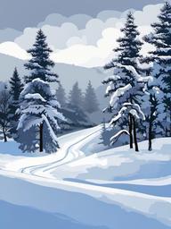 Winter clipart - winter landscape with snow-covered trees  