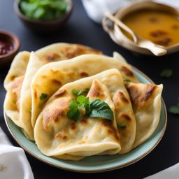 malaysian roti canai - fluffy and crispy flatbreads served with flavorful curry. 