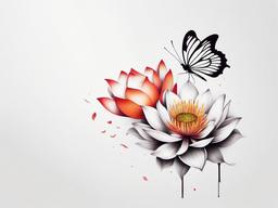 lotus and butterfly tattoo  simple color tattoo, minimal, white background