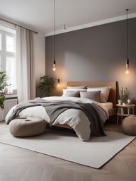 scandinavian bedroom with neutral colors and a cozy, hygge atmosphere. 