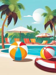 Beach ball in a pool party scene clipart.  vector style illustration, white background