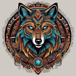 aztec wolf tattoo  simple vector color tattoo