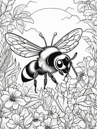 Bumble Bee Coloring Pages - Bumble Bee in the forest  simple coloring pages