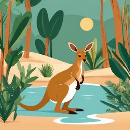Cute Kangaroo in an Outback Oasis  clipart, simple