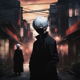 kaneki confronts menacing ghouls in the dimly lit alleys of tokyo. 