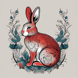 rabbit chinese tattoo  minimalist color tattoo, vector