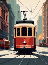 Streetcar Clipart - A vintage streetcar for urban transport.  color vector clipart, minimal style