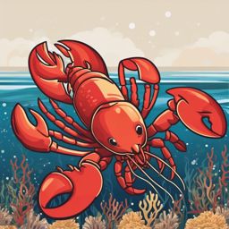 Lobster Sticker - A proud lobster marching along the ocean floor, ,vector color sticker art,minimal