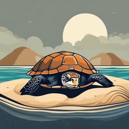 Sea Turtle Cute - Nestled in a bed of soft sand, the sea turtle cute adds a heartw  vector art, clipart, minimal