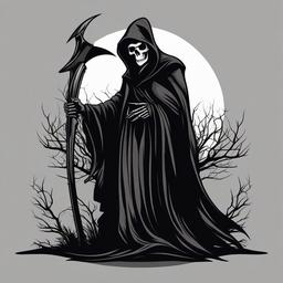 Grim Reaper Tattoo-Eerie and symbolic tattoo featuring the Grim Reaper, representing death and the afterlife.  simple color vector tattoo