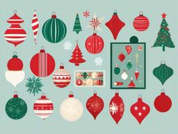 Christmas Ornament clipart - collection of ornaments in a box  color,minimalist,vector clipart