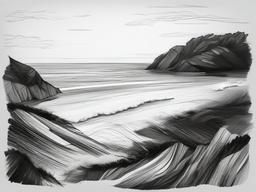 drawing of a view of the ocean  minimal rough sketch scribbles,doodles,black and white