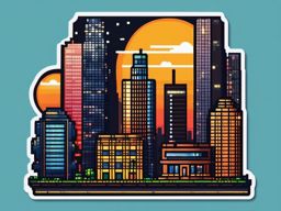 Pixel art cityscape sticker- Retro and pixelated, , sticker vector art, minimalist design
