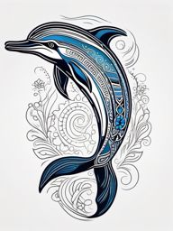 Ethnic Dolphin Totem - Incorporate ethnic totem motifs into a dolphin-themed tattoo.  outline color tattoo,minimal,white background