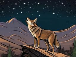 Coyote cartoon - Coyote howling under the stars  