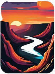 Sunset over canyon sticker- Dramatic and colorful, , sticker vector art, minimalist design