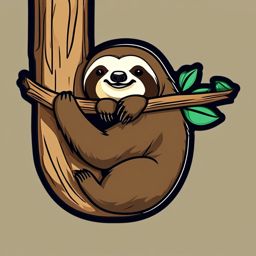 Sloth on Branch Sticker - A content sloth hanging from a tree. ,vector color sticker art,minimal