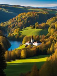 forgotten beauty of the jura region - illustrate the forgotten beauty of the jura region, featuring rolling hills, pristine lakes, and quaint villages. 