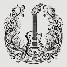 guitar and music note tattoos  simple vector color tattoo