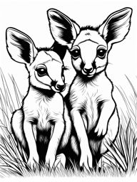 baby kangaroos (joeys) cute animals coloring page 