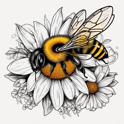 bee and daisy tattoo  vector tattoo design