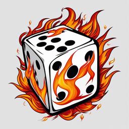 Flaming Dice Tattoo-Bold and fiery tattoo featuring flaming dice, perfect for fans of tabletop gaming and risk-taking.  simple color tattoo,white background