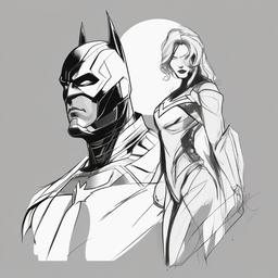 drawing of a superhero with a villain  minimal rough sketch scribbles,doodles,black and white