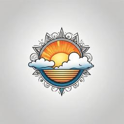 Cloud Sun Tattoo-Whimsical and artistic tattoo featuring clouds and a sun, perfect for those who love celestial themes.  simple color tattoo,white background