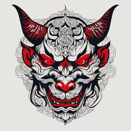 Devil Japanese Tattoo-Creative and cultural tattoo featuring a devil in Japanese style, showcasing traditional and symbolic aesthetics.  simple color tattoo,white background