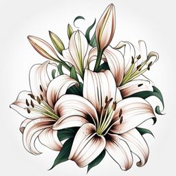 Lily flower tattoo, Tattoos showcasing the graceful and elegant lily flower. colors, tattoo patterns, clean white background
