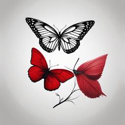 butterfly and cardinal tattoo  simple color tattoo, minimal, white background