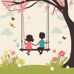 Springtime Swing clipart - Swinging on a rope swing, ,vector color clipart,minimal