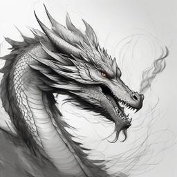 drawing of a fire breathing dragon  minimal rough sketch scribbles,doodles,black and white