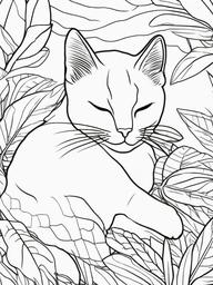 Sleeping Cat Coloring Pages - Peaceful Feline Napping in Sunshine  minimal black outline printable sheet, coloring page