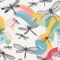 drawing of dragonflies with a rainbow  minimal rough sketch scribbles,doodles,black and white