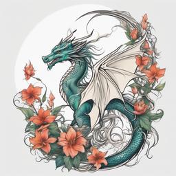 Dragon Fairy Tattoo - Enchanting tattoo combining a dragon and fairy motif.  simple color tattoo,minimalist,white background