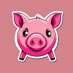 Pig Sticker - A pink pig with a curly tail. ,vector color sticker art,minimal