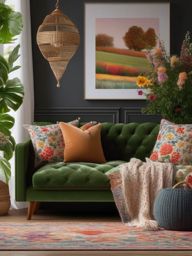 Cottagecore Cozy Corner - Design a cozy cottagecore living room with floral patterns. , living room decor ideas, multicoloured, photo realistic, hyper detail, high resolution,