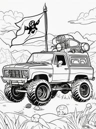 Monster Truck with Pirate Theme Coloring Pages - Trucks Sporting Pirate Flags and Skulls  minimal black outline printable sheet, coloring page