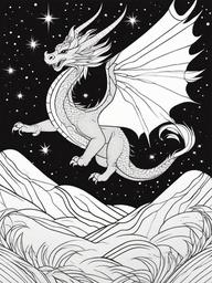 Celestial Dragon Coloring Pages - Starry Dragon Soaring Through the Universe  minimal black outline printable sheet, coloring page