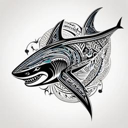 Polynesian Shark Tattoo - Embrace Polynesian artistry with a tattoo featuring a powerful and symbolic shark design.  simple vector color tattoo,minmal,white background