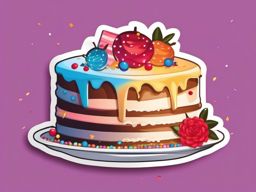 Cake and Confetti Sticker - Celebration cake with confetti, ,vector color sticker art,minimal