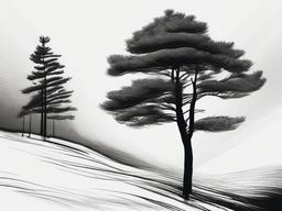 drawing of a pine tree  minimal rough scribbles,doodles,black and white