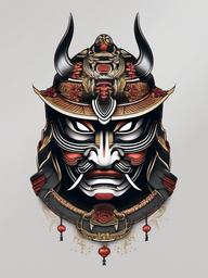 small samurai mask tattoo  simple color tattoo,white background,minimal